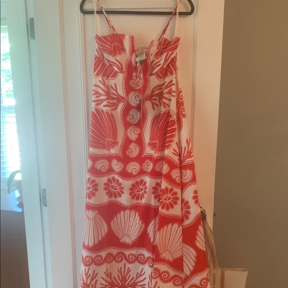 FARM Rio Red and White Shell Print Maxi Dress